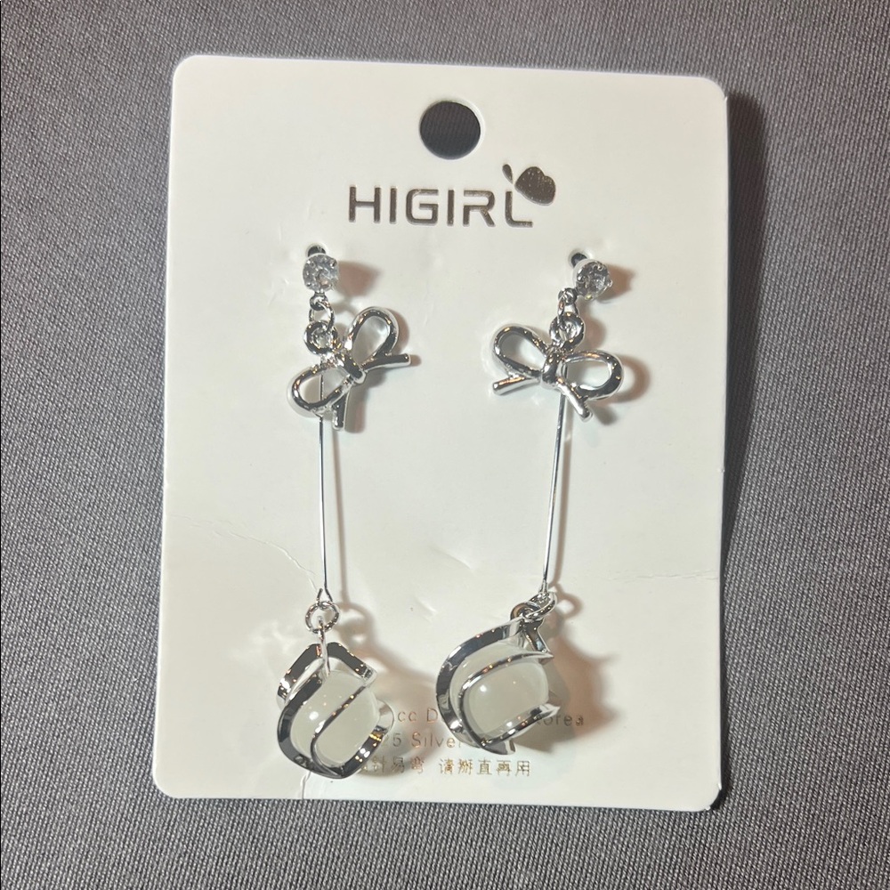 💎 HIGIRL Silver Bow Drop Earrings 💎